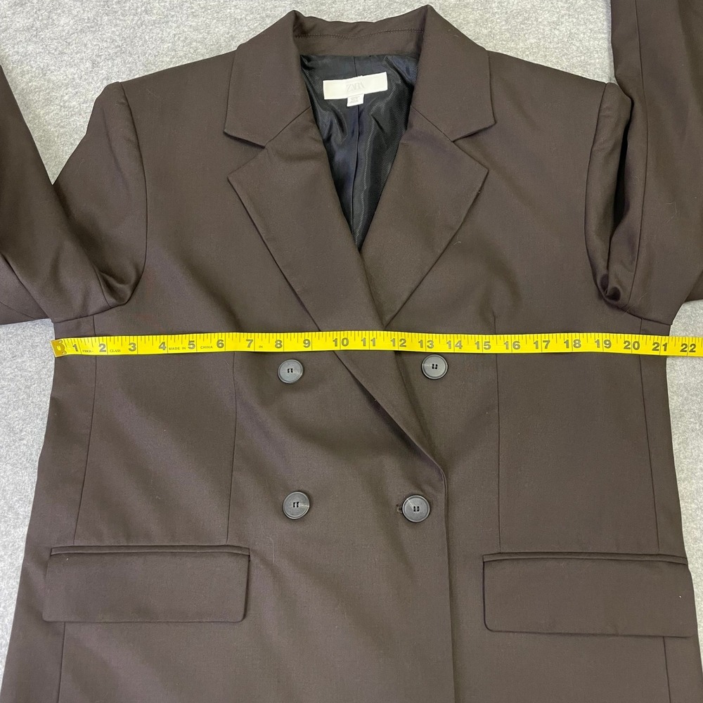 Zara Womens Chocolate Brown Double Breasted Oversized Blazer Jacket Size Small - Picture 13 of 16
